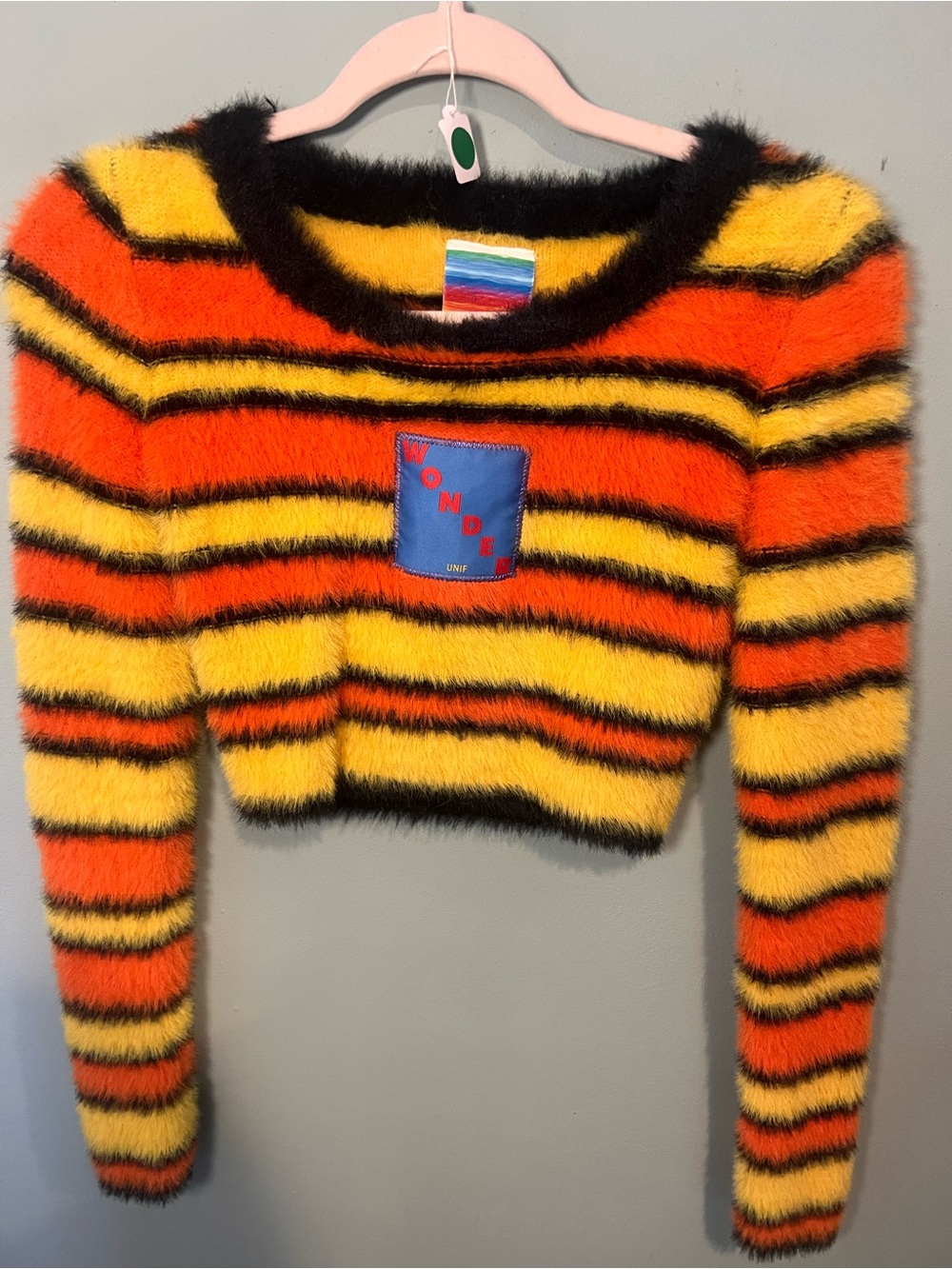 UNIF Wonder Fuzzy Striped Cropped Sweater XS
